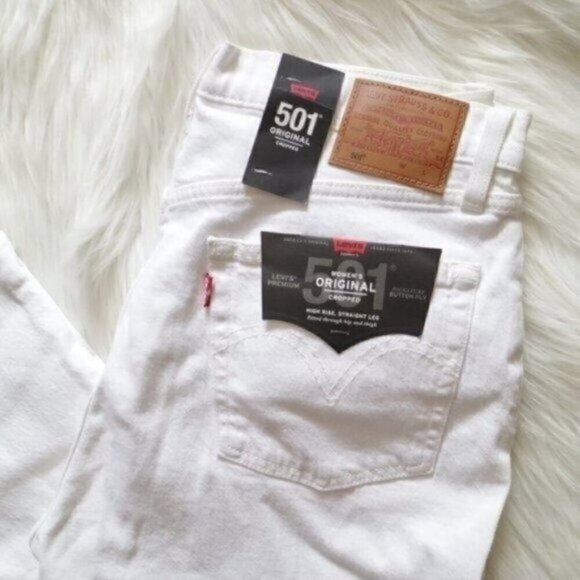 NWT Levis 501 Original White Jeans Size 31 High Rise Straight Leg Cropped - Picture 4 of 9